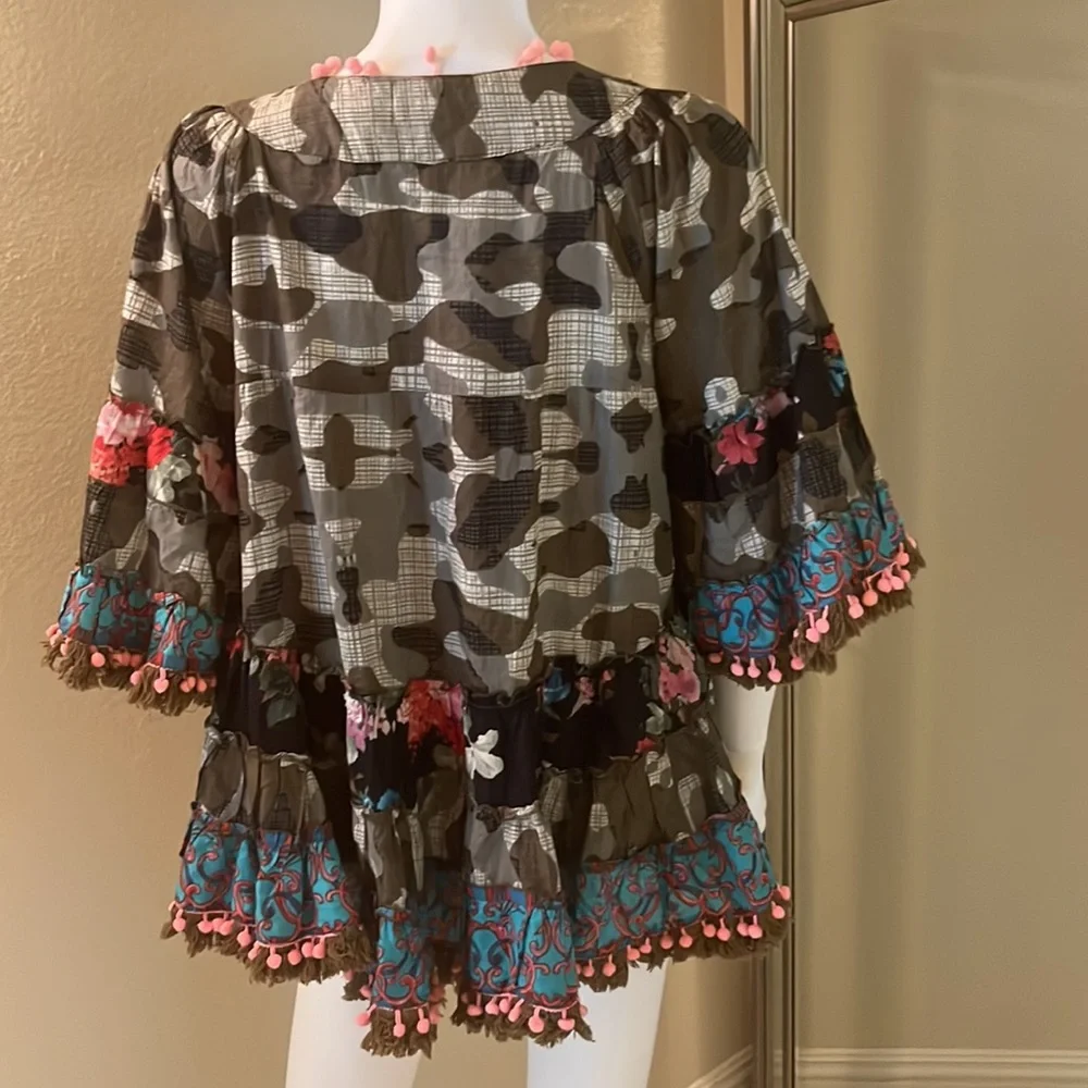 Antica Sartoria Camo Embellished Pom Pom Tunic Top - Picture 5 of 7
